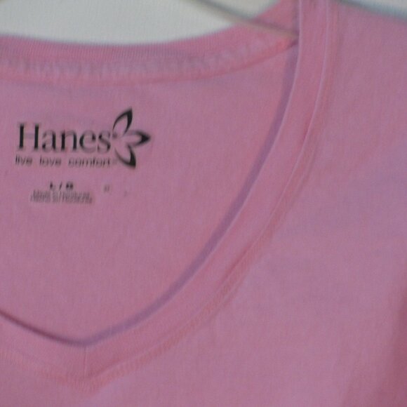 * 2/$10 Hanes Blouse T Tee Large EUC Pink Long Sleeves Stretch Tshirt - Picture 3 of 3